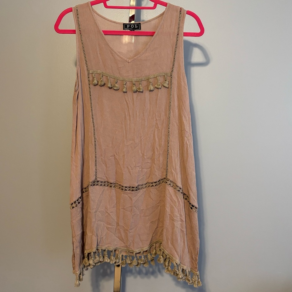 Pol Women's‎ Tank Tunic Blouse With Tassles Small Brown New